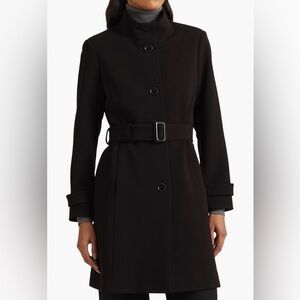 Ralph Lauren Black Stretch Crepe Belted Trench Coat Large